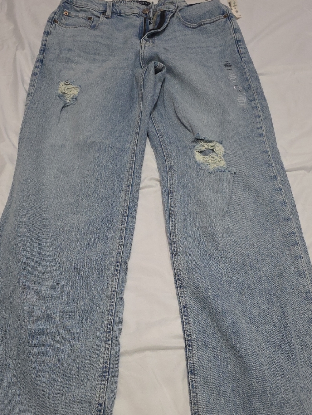 Light Wash Distressed Curvy High Rise Baggy Jeans Womens Size Large Regular - Picture 2 of 11